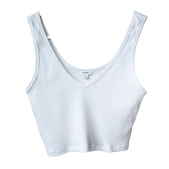 Garage White V-neck Ribbed Cropped Tank Top Women Size Medium - Picture 4 of 10